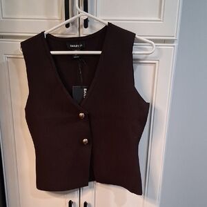New! Bailey 44 Brown Vest Gold Buttons Size Medium